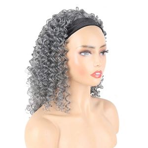 Peruk sentetik kısa afro kinky kıvırcık kafa bandı peruk siyah kadınlar için derin dalga peruk tam makine yapımı peruk baş sargısı kafa bandı ile