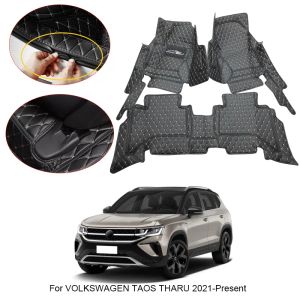 Mattor 3D Full Surround Car Floor Matt för Volkswagen Taos Tharu 20212025 Liner Fotkuddar PU Läder Vattentät matta täcktillbehör