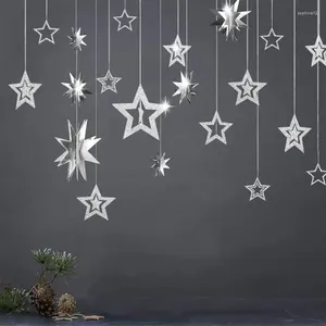Decorative Flowers 3sets Silver Star Garlands 3D Decorations Hanging Paper Garland Twinkle Birthday Graduation Year Party Supplies