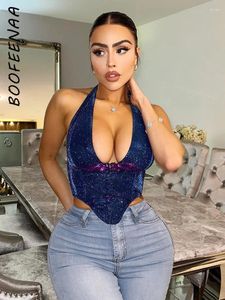 Canotte da donna BOOFEENAA Glitter Bustier Top corto Sexy Deep V Canotta senza schienale Clubwear Abbigliamento da donna Estate 2024 Festival Wear C16-BF10