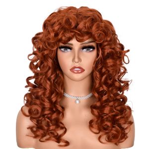 Peruker röd brun koppar ingefära kort lockiga syntetiska peruker för kvinnor naturliga våg peruker med lugg värmebeständigt cosplay hår hihoo hår