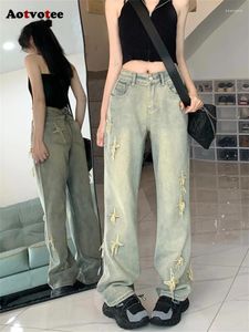 Women's Jeans Aotvotee High Street Y2k For Women 2024 Waisted Vintage Baggy Wide Leg Denim Pants Chic Casual Full Length