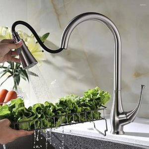 Kitchen Faucets Single Lever High Arc Pull Down Faucet Brushed Stainless Steel Handle Out Sprayer Mixer