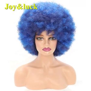 Perucas cabelos sintéticos ombre curto azul peruca afro perucas cacheadas com franja para mulheres peruca feminina de alta qualidade