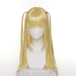 Perücken Anime Death Note Amane Misa Cosplay Perücken 60 cm lang gestaltete goldene gelbe hitzebeständige synthetische Haar Perücke + Perückenkappe