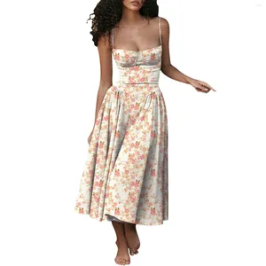 Casual Dresses Women's Fashionable Solid Color Floral Retro Court Style Dopamine Suspender Pocket Dress Roupas Feminina Vestidos Para Mujer