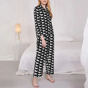 Startseite Kleidung Niedlicher Hunde-Pyjama, Lady Golden Retriever Silhouette, elegante Schlafzimmer-Nachtwäsche, Herbst, zweiteiliger, lässiger, übergroßer, maßgeschneiderter Pyjama