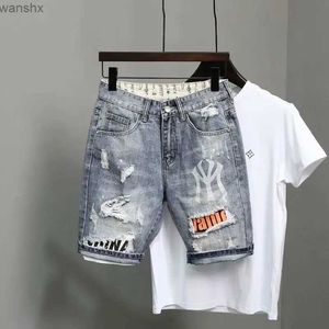 Mäns jeans sommar harajuku mode denim mens blå jeans koreanska lyxkläder stil varor hiphop denim shorts jeans shortsl2404