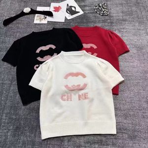 レディースTシャツの女性用セーターデザイナー刺繍レタリング女性セーターTシャツカジュアルショートスリーブニットプレーンストライプトップ