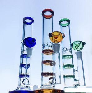 Colorful Straight Tube Glass Bong Triple Layer Comb Perc Hookah Percolator Water Pipes Ice Catcher Heady Oil Dab Rig Tonado2821252