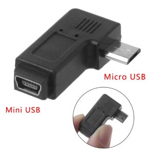 90 ° vänster höger vinklad mini USB 5pin kvinna till mikro USB manlig datasynkroniseringsadapter