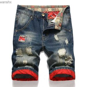 Men's Shorts 2024 Summer Retro Wash Mens Denim Shorts Casual Fashion Street Clothing Tear Hole Patch Distressed Mens Straight Jeans ShortsL2404