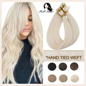 Przedłużenia pełne połysek Włosy Włosy 10a Ręka Związana Weft 100% Virgin Human Hair Sew we włosach ręcznie robione jedwabisty, prosty niewidzialny Brazylijczyk