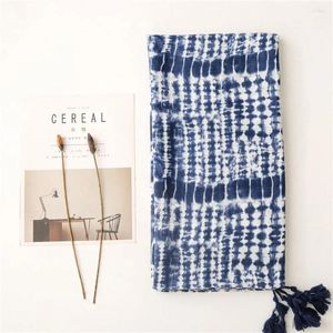 Scarves Printing Shawl Ethnic Style Scarf Cotton Linen Bohemia Large Accessories Blue White Bandhnu Print Tassel