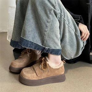 Casual Shoes Winter Women Flats Loafers Short Flock Inside Sewing Slip-On Ladies Non-Slip Bottom Warm Female Comfortable