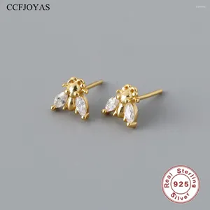 Stud Earrings CCFJOYAS 925 Sterling Silver Small Fresh Insect Shaped Simple INS White Zircon Mini Cute Animal Jewelry