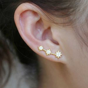 Stud Delicate Jóias North Star 3 Pcs Estrela Com Fogo Branco Opala Gem Cor De Ouro Deliclate Long Climber Múltiplo Elegante 925 Brincos Q240402