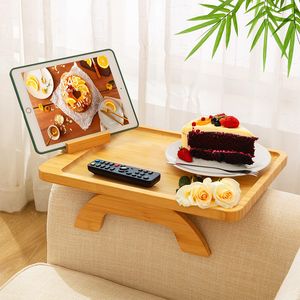 SOFA TRAY BABLE NATURLIG BAMBUS SOFA HALP ARMREST CLIP-ON TRAY MOBILT TABLET kan placeras Practical TV Snack soffbord