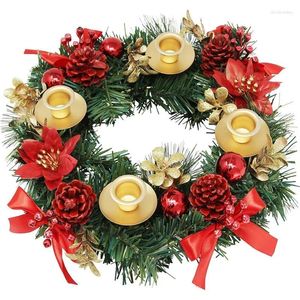 Świecane uchwyty świąteczne pine stożkowe jagody lasu rustykalne Xmas Wystrój stolik wieniec z czterema świecami