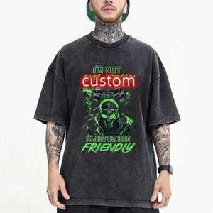 Mäns T-shirts Anpassa dina hiphop-gatukläder Mens 100% bomullst-shirt överdimensionerad tvätt av topp unisex sommar vintage märke personalisering j240402