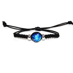 Braccialetti fascino Fashion Hand Reed Reledable Leather Black Rope Chain 12 Constellations Costazioni Zodiac Segni Zodiac perline Gioielli Bangle F Dhweo