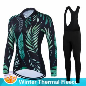 Наборы 2023 Salexo Winter Cycling Jersey Women Thermal Fleece Road Bike Cycling Clothing Mtb Cycling Bib Pants Ropa Ciclismo Triathlon