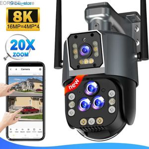 Другие камеры видеонаблюдения 16MP 8K Wi -Fi Supiillance Camera Outdoor 20x Zoom Security Camera четыре объектива с двумя экранами CCTV Mini 4K 8MP Видео Wi -Fi IP -камера Y240403