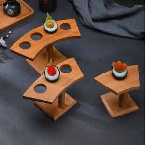 Placas Bambu Wood Wood Rack Sushi Plate Roll Roll Stands de sorvete Dim Sum Prish Display Racks Snack