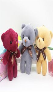 20pcs 12cm Small Stuffed Mini teddy bears decoration key Chain Anime pendant Toys Plush pink gray brown colorful teddies bear Y0108035990