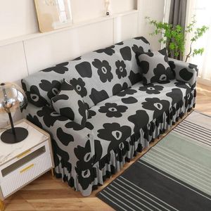 Chair Covers Black And White Sofa Case S/M/L/XL Design 1/2/3/4 Seats Furniture Cover Strip Pattern Leave Flower Skirt