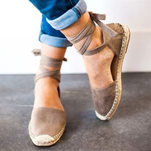 النعال بالإضافة إلى حجم 43 أحذية من النساء حزام الكاحل espadrilles الرومانية الصنادل المسطحة حبل الحبل النسائي الراحة الصيف الصنفرة 2022