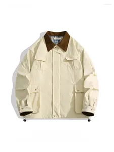 Jackets masculinos homens homens japoneses contraste retrô de lapela moda de trabalho moderna bolsos grandes estilos neutros belos casacos de montanhismo