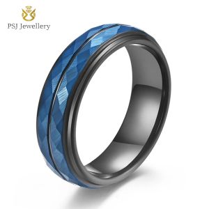 Bands PSJ Fashion Jewelry 6mm Wedding Band Original Black Grooved Blue Hammered Tungsten Carbide Rings for Men