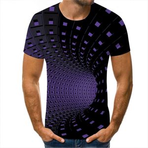 스프링/여름 뉴 라운드 넥 티셔츠 3D 디지털 프린트 체크 무늬 점검 패턴 짧은 슬리브 유니슬 형성