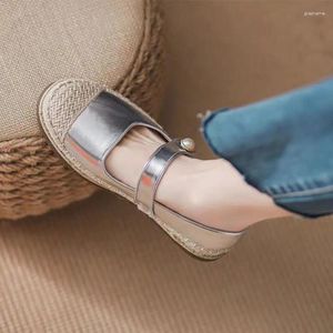 Casual Shoes Women's Flats Sliver Espadrilles Pearl Mary Janes Pacthwork Fisherman's Woman Sneakers Autumn 1454N