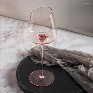 Bicchieri da vino Liquidazione INS Bicchiere di cristallo rosa Chiaro Calice a bocca obliqua di lusso Cocktail Bordeaux Champagne Regalo per feste 1 pz Cucina