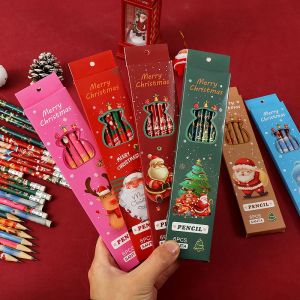 Pencils New Christmas Pencils 24pcs Cartoon Student Stationery Cute Pencils With Erasers Hb Pupils Sketch Painting Christmas Boxed Gifts