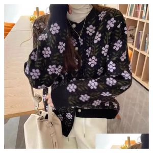 Womens Knits Tees Embroidery Printing Floral Cardigan Sweater Women 2024 Casual Elegant Vintage Chic Sweaters Lady Knitwear Female Kni Otms5