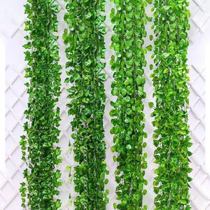 Dekorativa blommor 12st Artificial Plant Green Ivy Leaf Garland Silkvägg Hängande Vine Wedding Party Diy Fake Wreath Leaves Home Garden