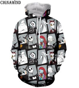 Ny Halloween -stil Jack Skellington Nightmare Before Christmas Hoodies Män kvinnor 3D Tryckt hoodie streetwear hooded pullovers2014334