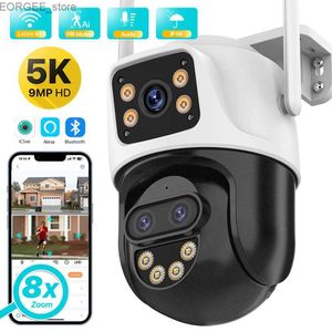 Andra CCTV -kameror Extern 5K 9MP Waterproof WiFi Camera HD Dual Lens Auto Tracking Outdoor Wireless Security 3K PTZ Camera Security Camera System Y240403