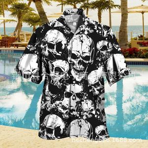 남자 티셔츠 3D 두개골 셔츠 느슨한 패션 스트리트 하와이 여름 남성 캐주얼 짧은 슬리브 J240402