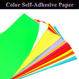 Papel 50 PCs Impressão autoadesiva colorida papel fosco A4 papel adesivo de cor vermelho amarelo azul de rótulo verde para impressoras a jato de tinta a laser