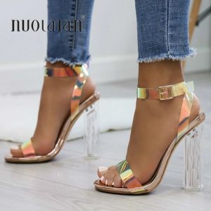 Boots 2023 Fashion Pvc Women Sandals Summer Open Toed High Heels Women Transparent Heel Sandals Woman Party Shoes Discount Pumps 11cm