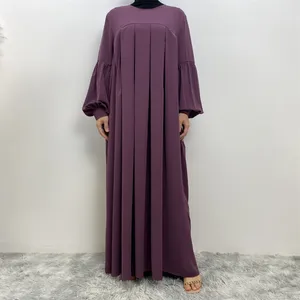 Ethnische Kleidung muslimische Frauen elegantes Modekleid arabische Truthahn rundes Nackenkleid reine Farbe Islamisch lang mit Taschen mit Taschen