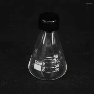 Vidros de vinho 1 pcs vidro 50ml cônico Erlenmeyer boca estreita tampa de parafuso frasco de vidro de laboratório