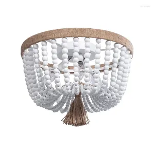 Ceiling Lights Retro Bedroom White Wood Beaded Lamp Vintage Nursery Chandelier Nordic Boho Light Kitchen