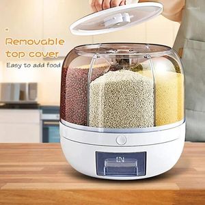 Storage Bottles 6-Grid Rotatable Grain Dispenser Bucket Rice Round Container Dry Food Tank Sealed Cereal Separate Kitchen Boxes