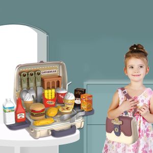 28PCS Kid Kitchen Toy Set Sale Role Play Educational Gift Baby Play Food Kit Hamburger French Fries Ice Cream Coke Assembly Game