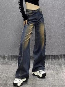 Женские джинсы Чистые -разыгрываемые прямые старые бусины женский рост выпускают стиль ретро y2k Retro.